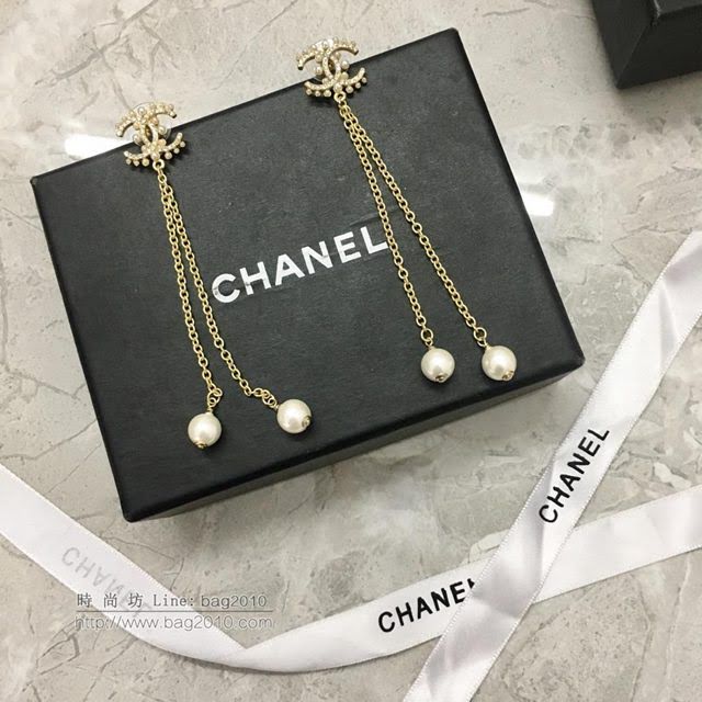 chanel耳環 小香經典耳環熱銷款 滿鑽雙C邊緣鑲珠 香奈兒鏈條吊珠耳環  gzsc1258